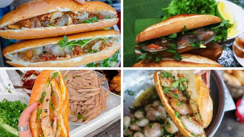 Xe bánh mì bột lọc dì Phượng với những chiếc bánh mì nóng hổi, nhân đầy đặn hấp dẫn trên đường phố Đà Nẵng