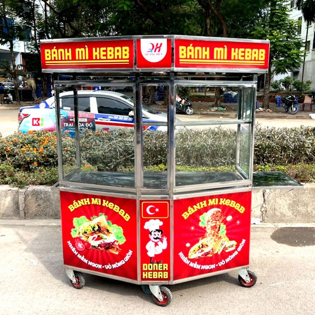 Xe bánh mì Doner Kebap hình lục giác độc đáo, kích thước 1m2, thu hút khách hàng bằng hình dáng lạ mắt