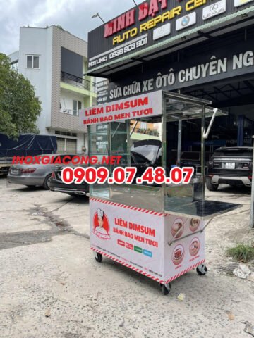 Xe đẩy bán bánh mì di động đa năng với khu vực chuẩn bị và tủ trưng bày