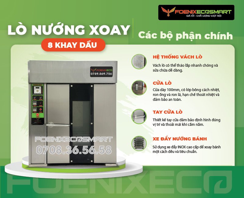 Xe đẩy bánh bằng Inox giúp xoay bánh đều trong lò nướng bánh mì ổ