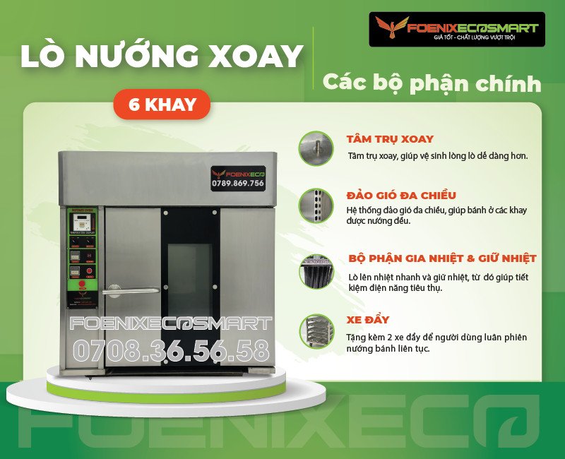 Xe đẩy bánh chuyên dụng đi kèm lò nướng bánh mì 6 khay, tối ưu quy trình sản xuất