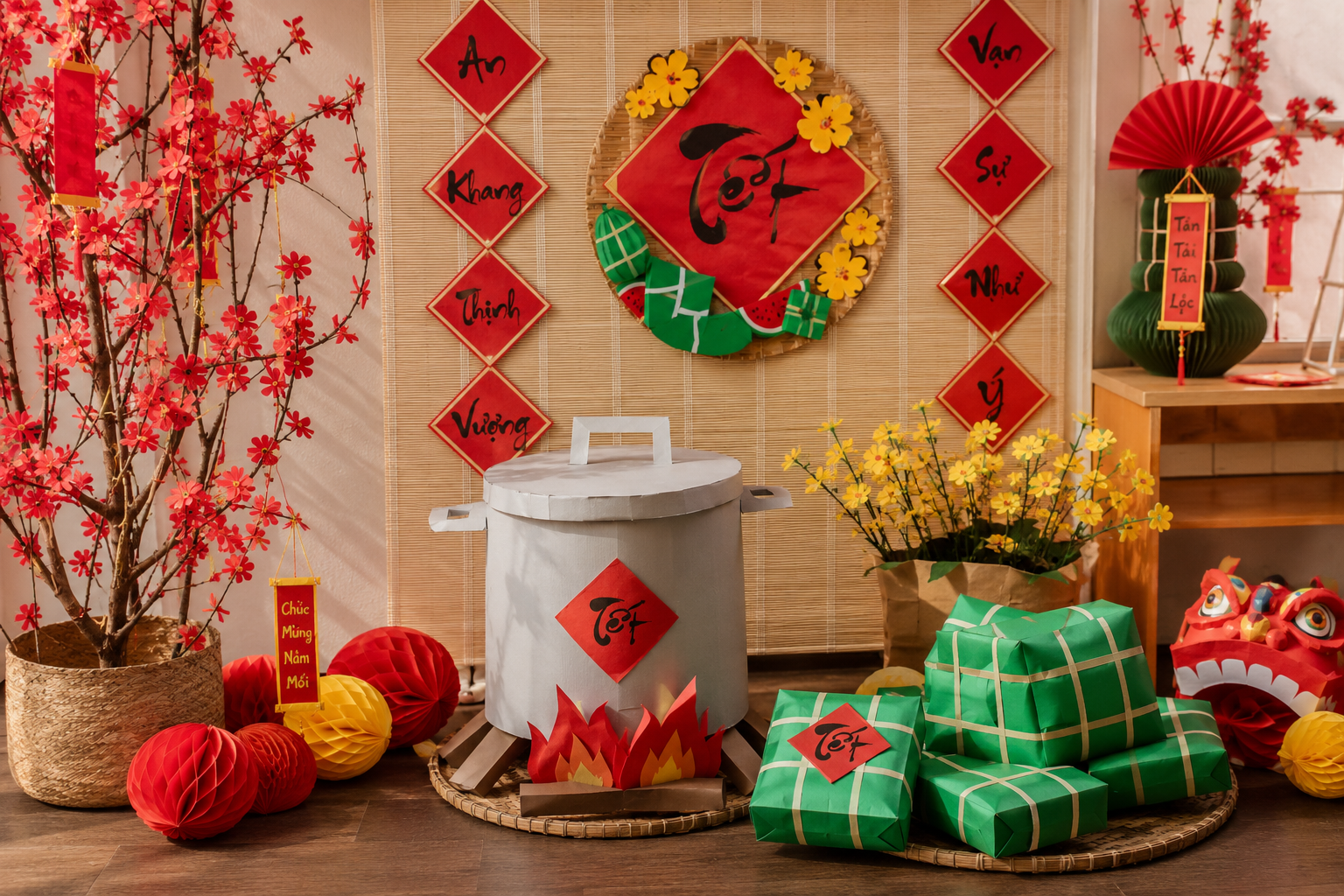 Cách làm nồi bánh chưng bằng giấy đẹp mắt trang trí đón Tết