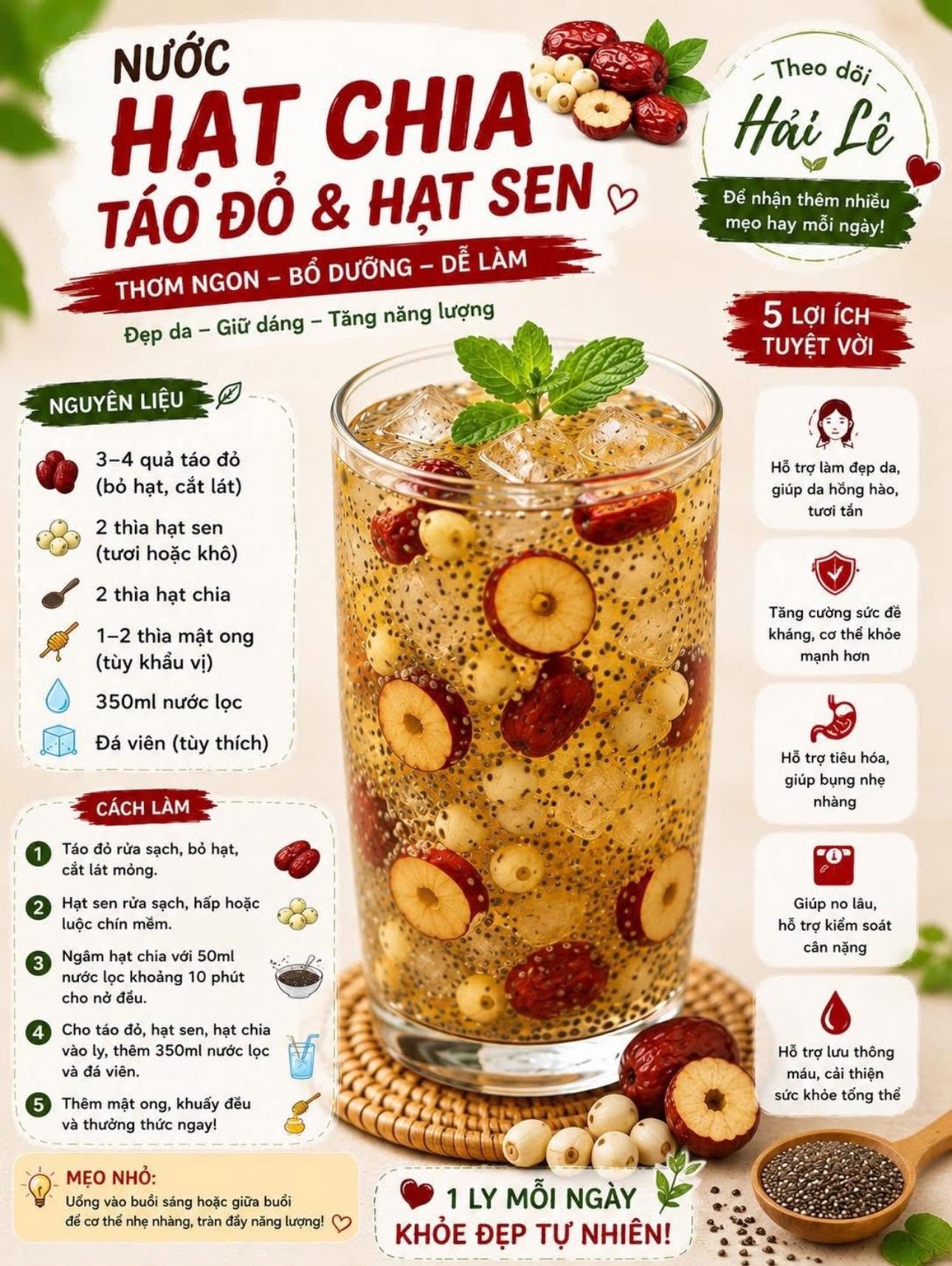 Cách nấu hạt chia táo đỏ dinh dưỡng cho bữa phụ mỗi ngày