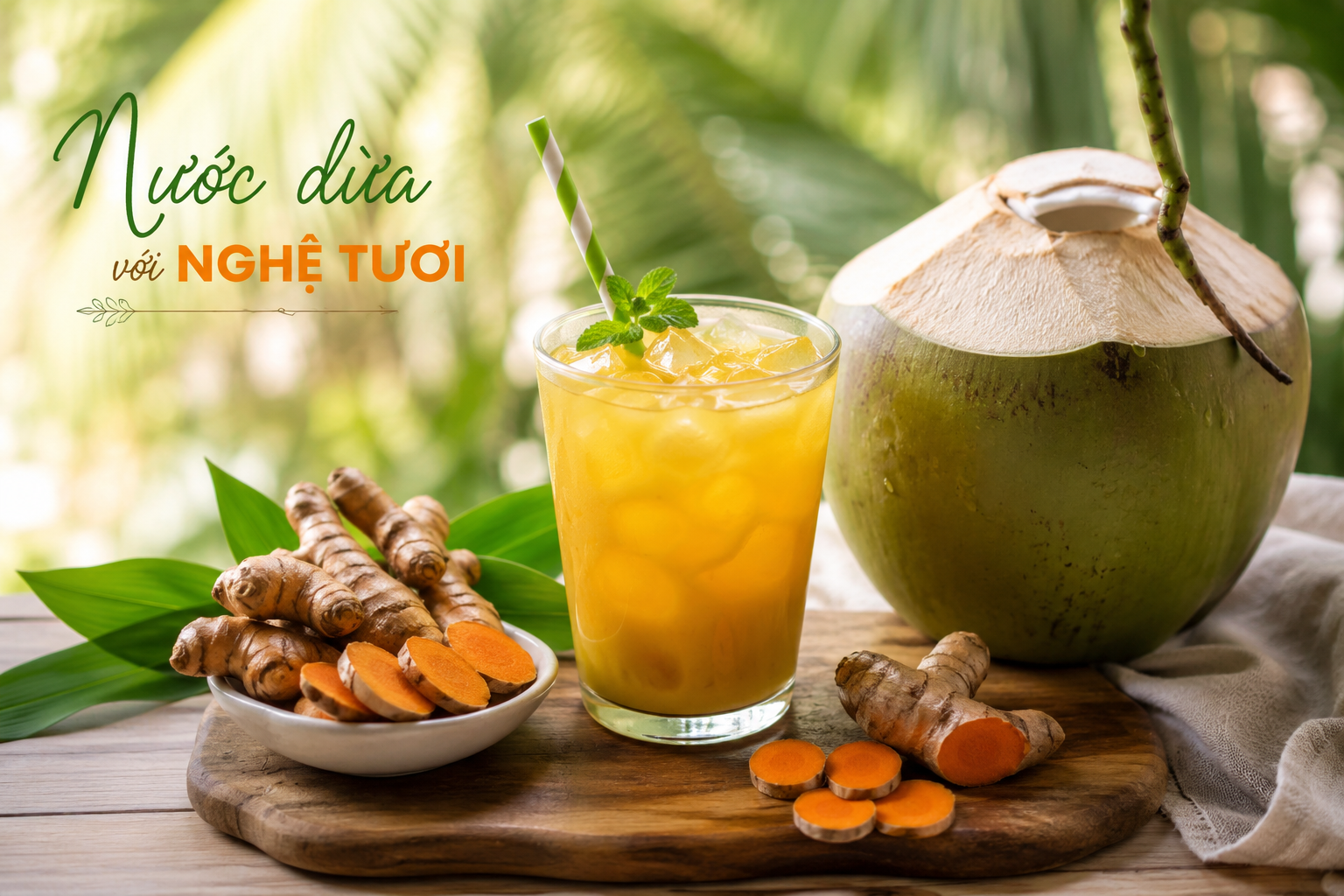 Chia sẻ cách nấu nước dừa với nghệ tươi vừa ngon vừa dễ uống