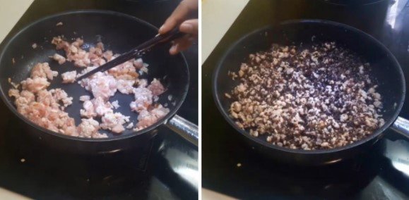 alt text: Nhân bánh bột lọc tôm thịt mộc nhĩ được xào chín tới