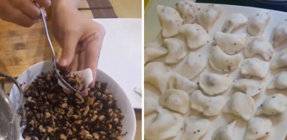 alt text: Quy trình gói bánh bột lọc nhân thịt không cần lá chuối