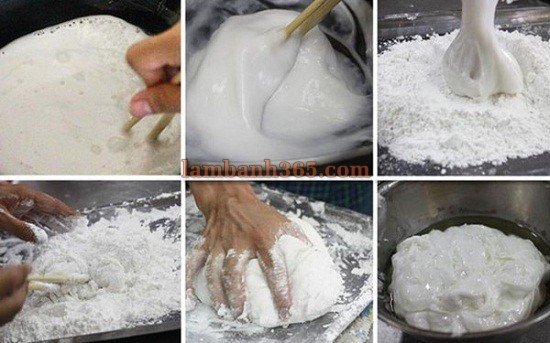 Bánh bột lọc gói lá chuối chuẩn bị hấp