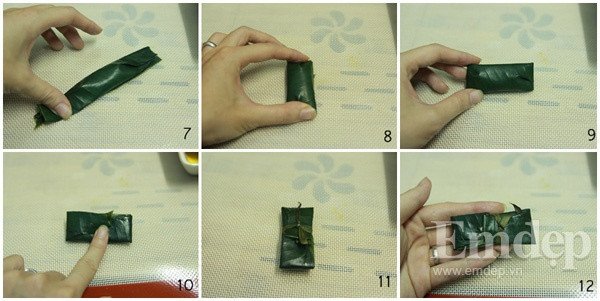 Bánh lọc Huế gói lá chuối được buộc chặt bằng dây lá, giữ dáng đẹp