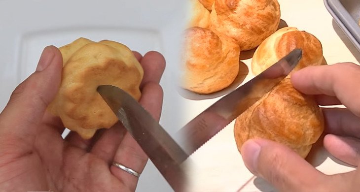 Bắt nhân kem vào vỏ bánh su kem