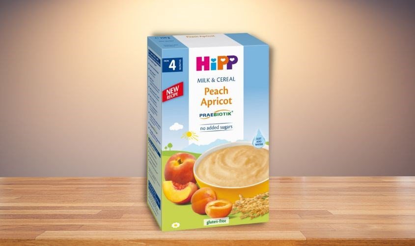 Bột ăn dặm HiPP sữa, ngũ cốc, đào và mơ tây hộp 250g (từ 4 tháng)