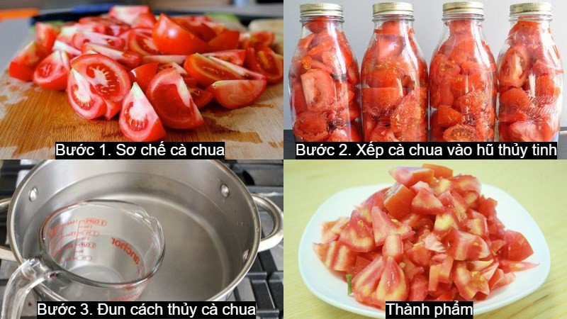 Cà chua cắt miếng chuẩn bị đóng hộp