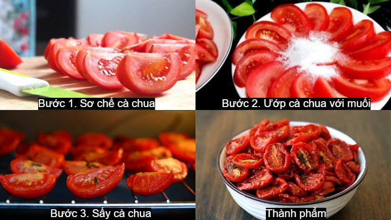 Cà chua thái lát chuẩn bị sấy khô