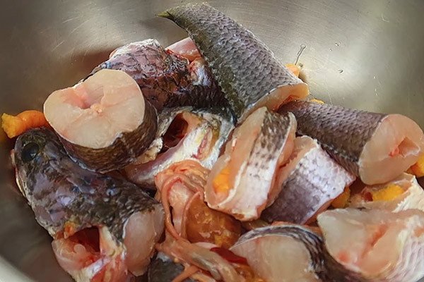 Cá lóc đã được cắt thành từng khoanh dày đều để chuẩn bị cho món cá kho tộ thơm ngon