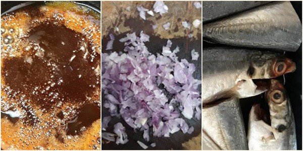 Cá nục đã sơ chế và các loại gia vị cơ bản để làm món cá nục kho tộ.