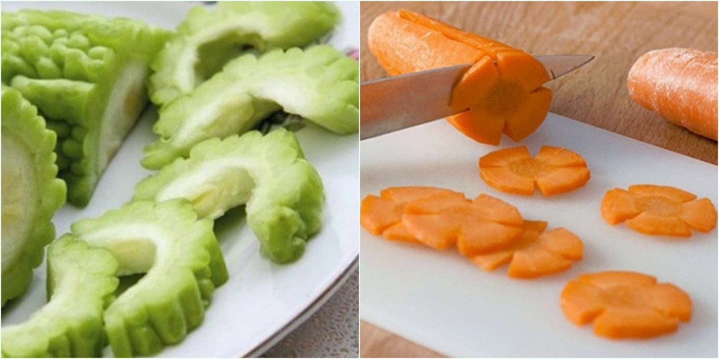 Cà rốt và khổ qua được thái lát vừa ăn sẵn sàng để xào