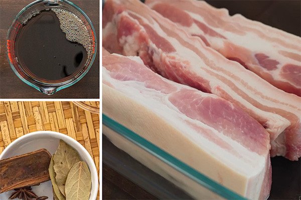 Các loại nguyên liệu và gia vị cho món thịt ba chỉ ngâm nước mắm không luộc