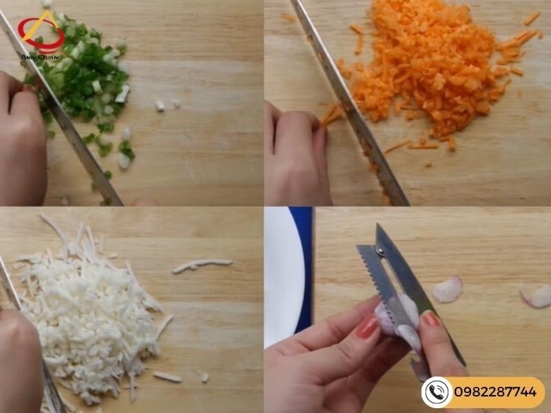 Các loại rau củ được sơ chế tỉ mỉ để làm nhân bánh mì hấp