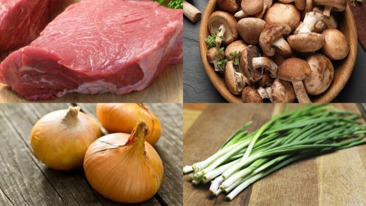 Các nguyên liệu chính cho món thịt băm xào nấm hương tươi