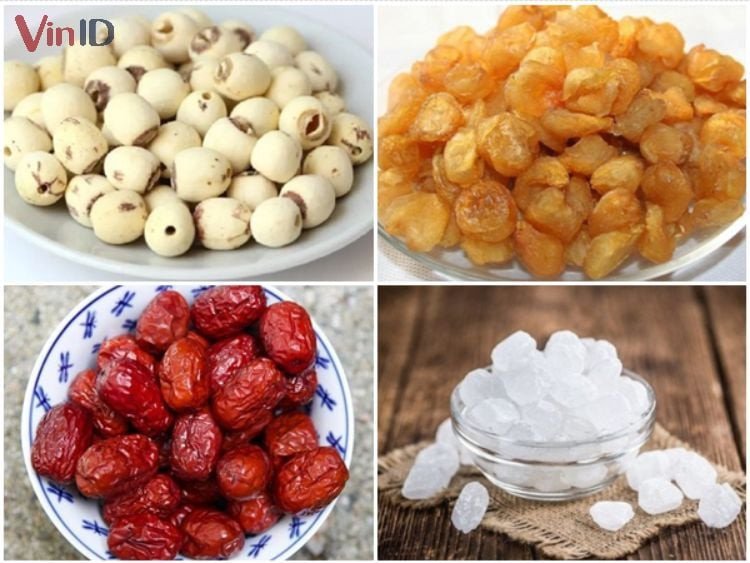 Các nguyên liệu chính để nấu chè hạt sen nhãn nhục táo đỏ