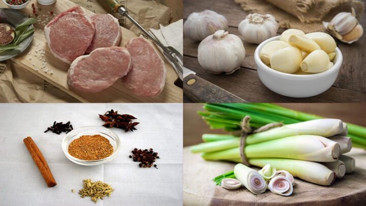 Các nguyên liệu chuẩn bị làm khô heo cháy tỏi