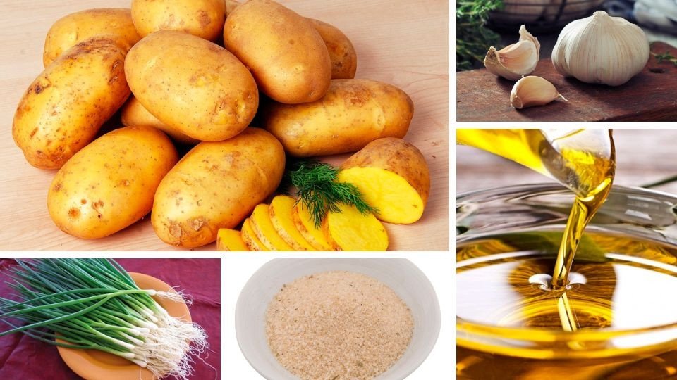 Các nguyên liệu cơ bản chuẩn bị để xào khoai tây với tỏi thơm lừng