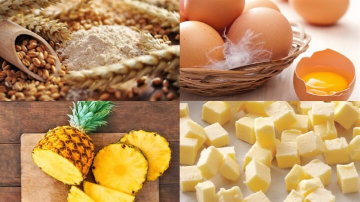 Các nguyên liệu cơ bản làm bánh dứa: dứa tươi, bột mì, bơ lạt