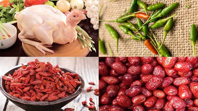 Các nguyên liệu đặc trưng cho món gà tiềm ớt hiểm bổ dưỡng