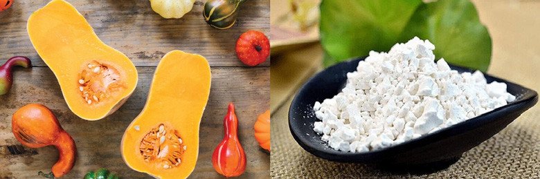 Các nguyên liệu để làm món chè bột sắn dây bí ngô