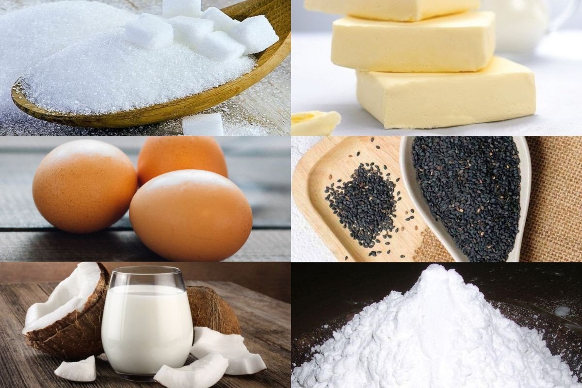 Các nguyên liệu làm bánh kẹp cuốn cơ bản trên bàn bếp đã được chuẩn bị sẵn.