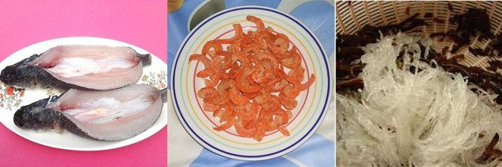 Các nguyên liệu như thịt băm, nấm mèo, bún khô được sơ chế để làm nhân bó cá