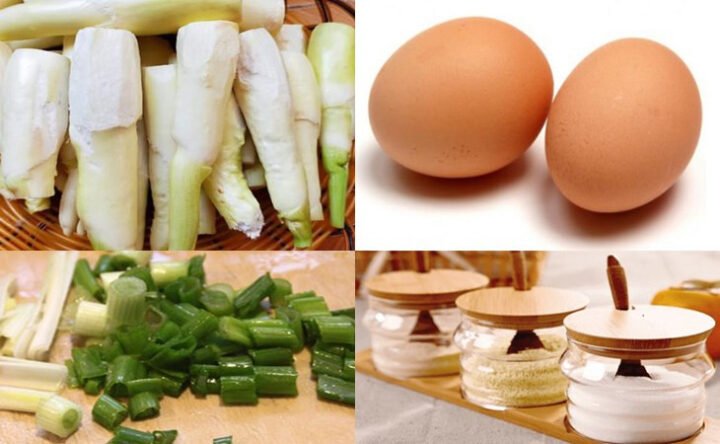 Các nguyên liệu tươi ngon chuẩn bị cho món củ niễng xào trứng