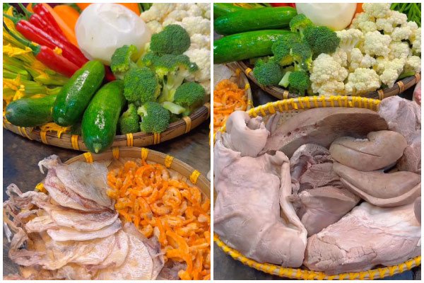 Các nguyên liệu tươi ngon chuẩn bị cho món lẩu cù lao thập cẩm