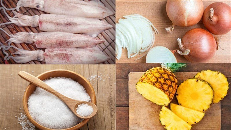 Các nguyên liệu tươi ngon để chế biến món mực ống xào dứa hành tây