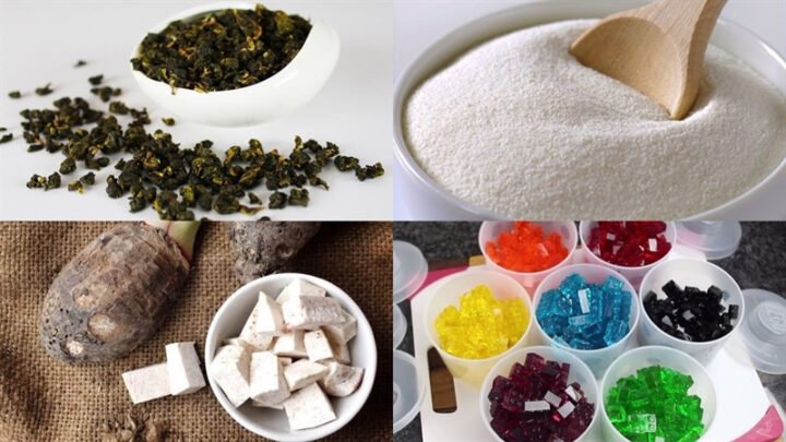 Các nguyên liệu tươi ngon để chuẩn bị cách nấu trà sữa khoai môn đơn giản.