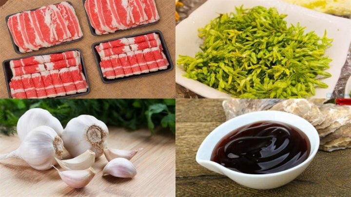 Các nguyên liệu tươi ngon để làm món cách xào hoa thiên lý với thịt bò