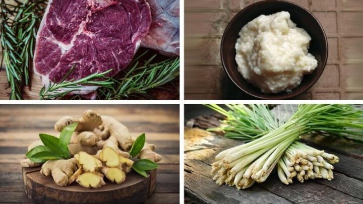 Các nguyên liệu tươi sống cần chuẩn bị cho món cách làm thịt trâu nhúng mẻ