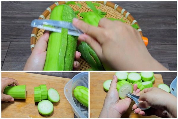 Cách cắt bí đao thành khoanh để nhồi thịt