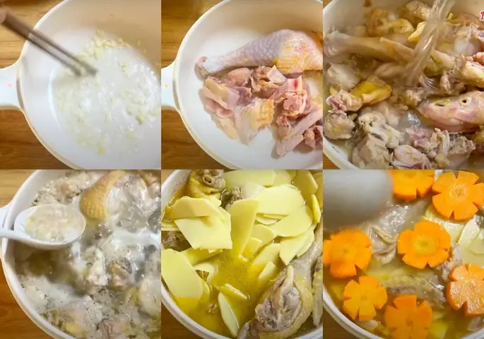 Nấu gà với măng tươi