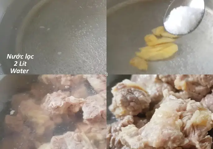 Trụng thịt sườn bò Trụng thịt sườn bò