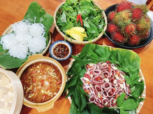 cách nấu bò nhúng mắm ruốc