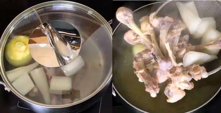 Bước 3: Tiến hành nấu nước dùng bún riêu tôm khô Bước 3: Tiến hành nấu nước dùng bún riêu tôm khô