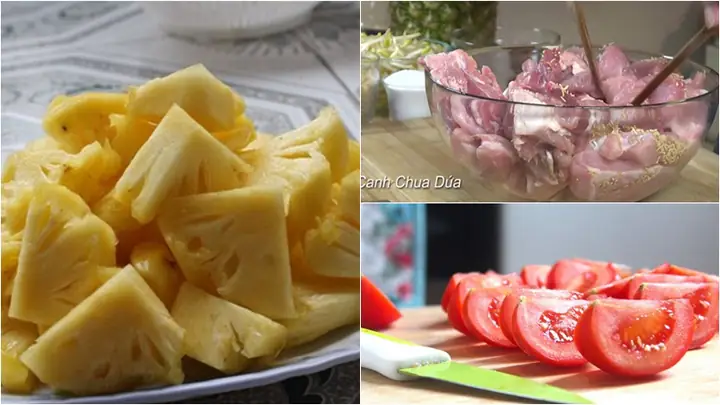 Bước 1: Sơ chế nguyên liệu làm món canh chua sườn non với dứa