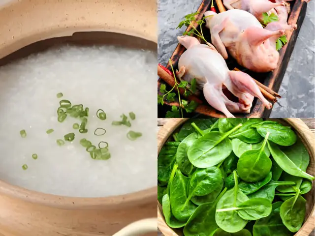 Cháo bồ câu nấu với rau mồng tơi cho bà bầu