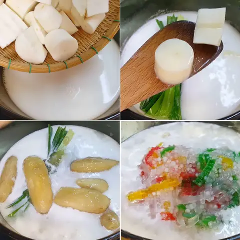 Bước 3: Nấu khoai mì với nước cốt dừa