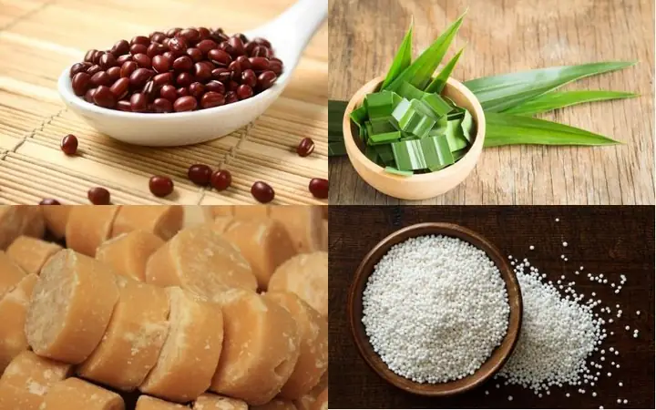 Nguyên liệu làm chè đậu đỏ bột báng nước cốt dừa