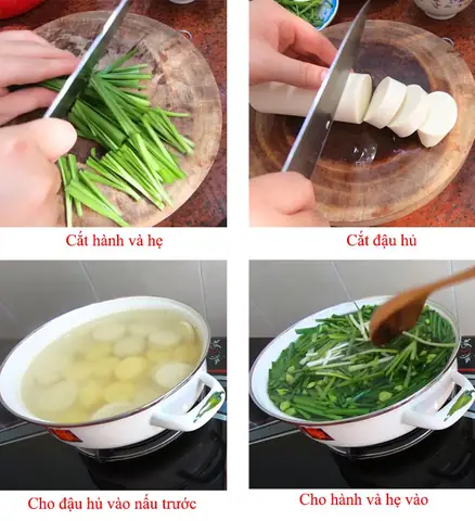 – Cách nấu canh đậu hủ non với hẹ: