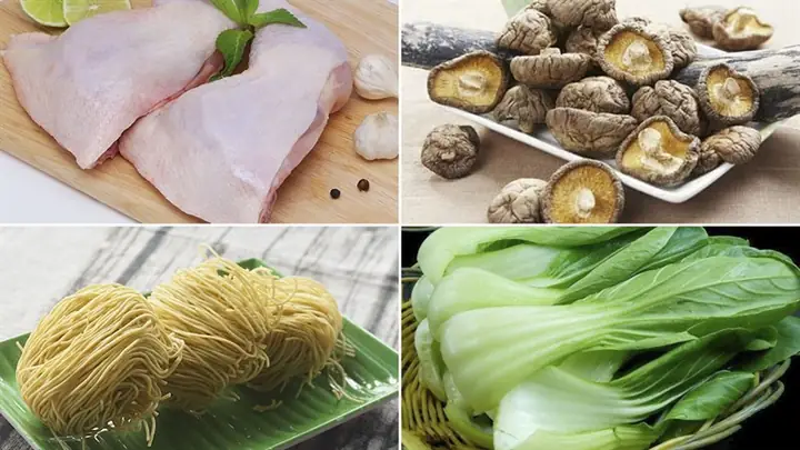 Nguyên liệu làm Mì gà tiềmCho 4 người