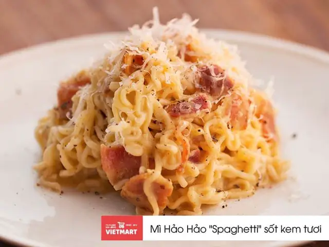 4. Cách nấu mì Hảo Hảo “Spaghetti” sốt kem tươi 4. Cách nấu mì Hảo Hảo “Spaghetti” sốt kem tươi
