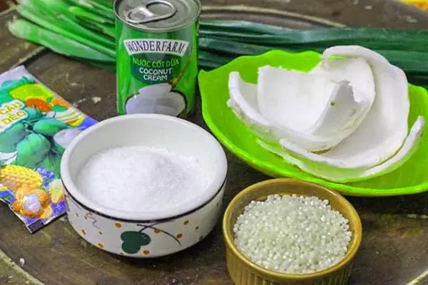 Nguyên liệu chè dừa non thạch lá dứa