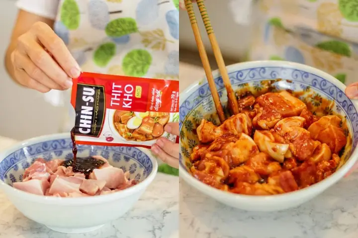 Hướng dẫn cách làm thịt kho tàu với gói gia vị thơm ngon đậm đà